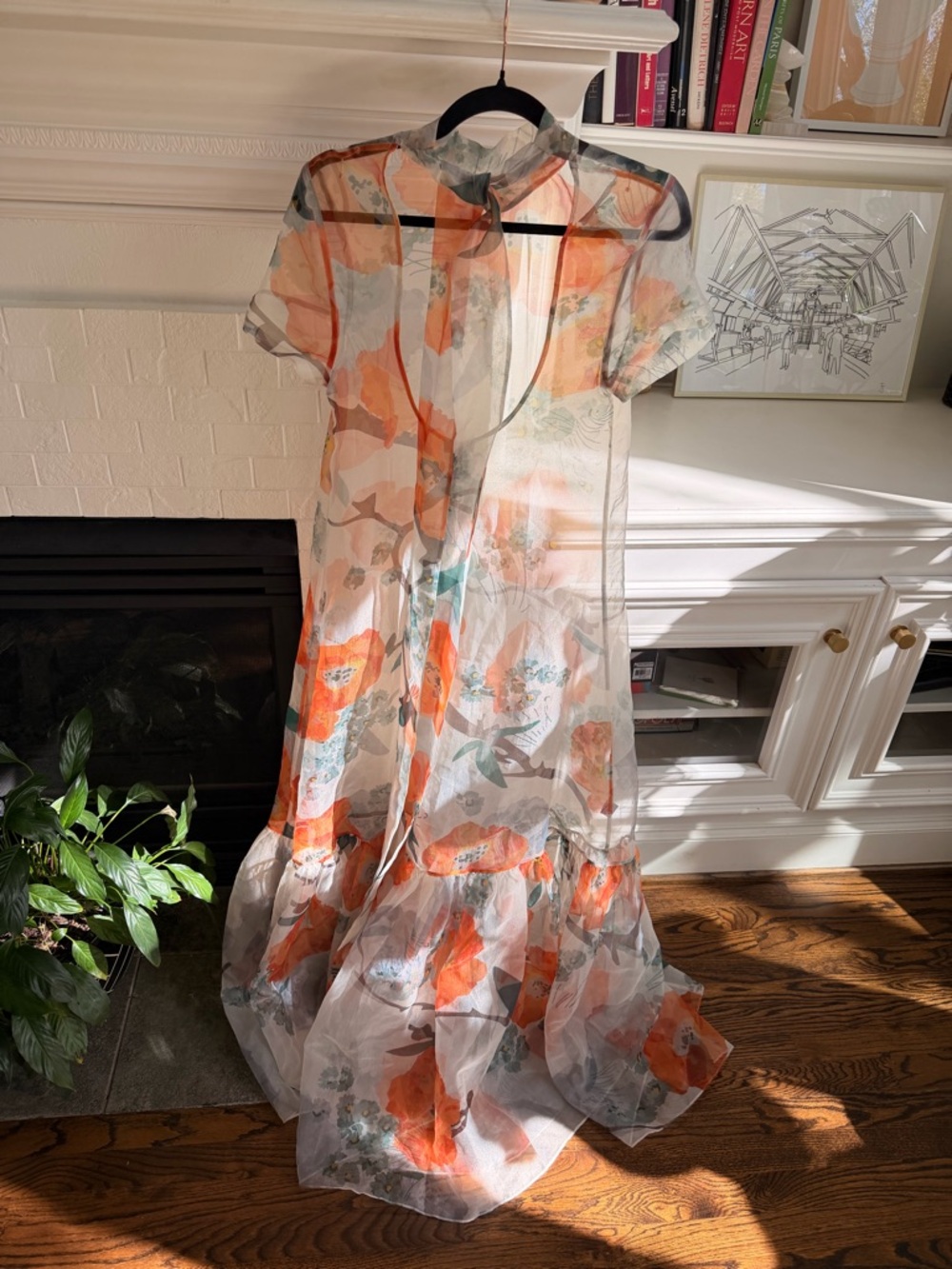 New with tags STAUD Calluna Poppy Floral sheer organza tie back maxi gown Dress - Picture 10 of 15
